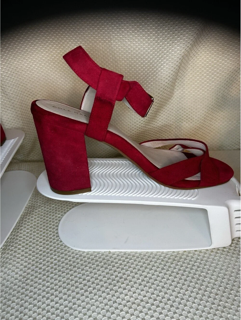 Set Of 2 Cole Haan Kadi Sandals Suede Block Heel Gold Buckle Tango Red Black 8B
